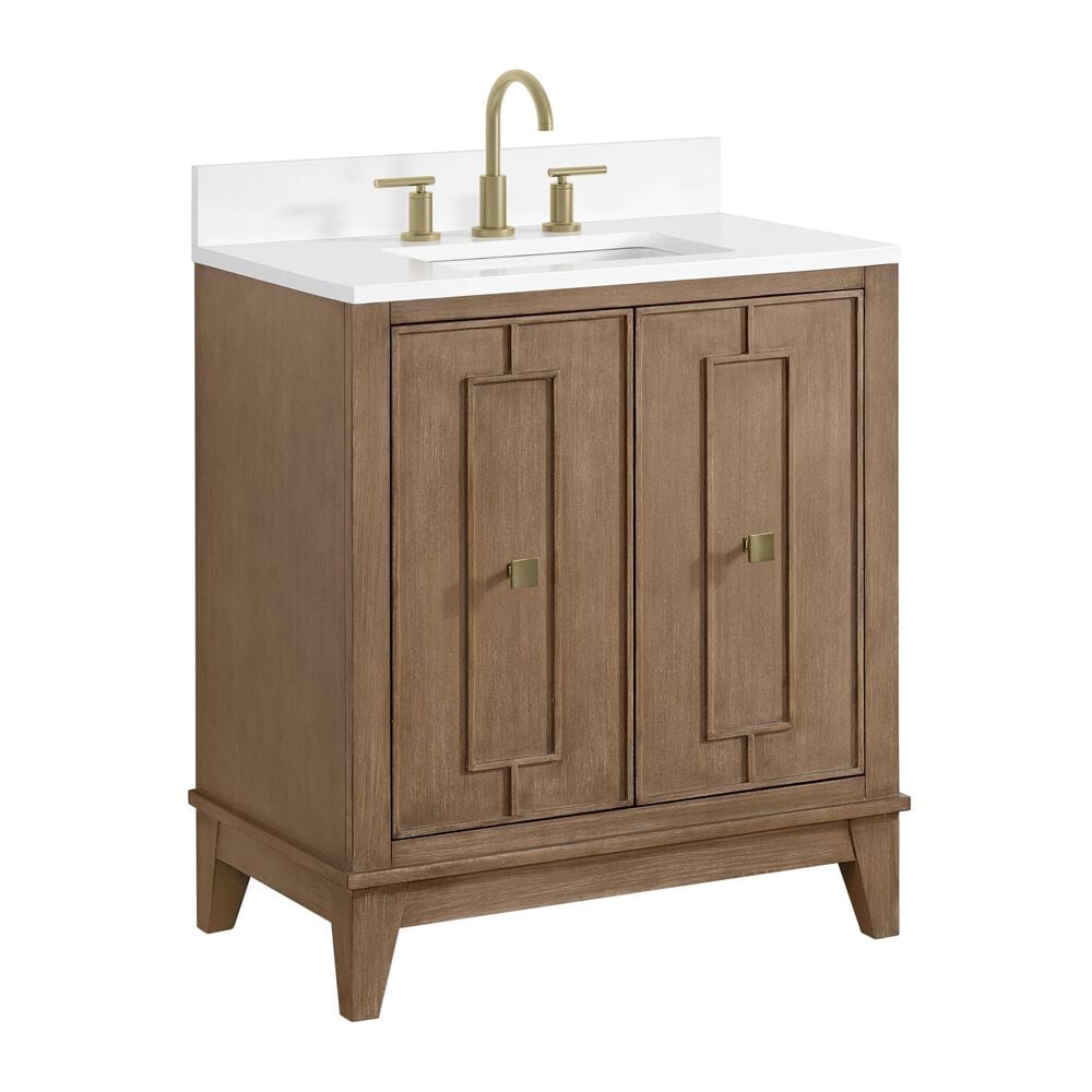 37B Kinsale 30" Single Bathroom Vanity Cabinet in Walnut Drift with White Composite Stone Top and Backsplash, , large