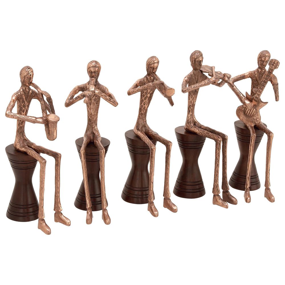Maple and Jade 12" Musician Sculpture in Copper and Deep Brown (Set of 5), , large