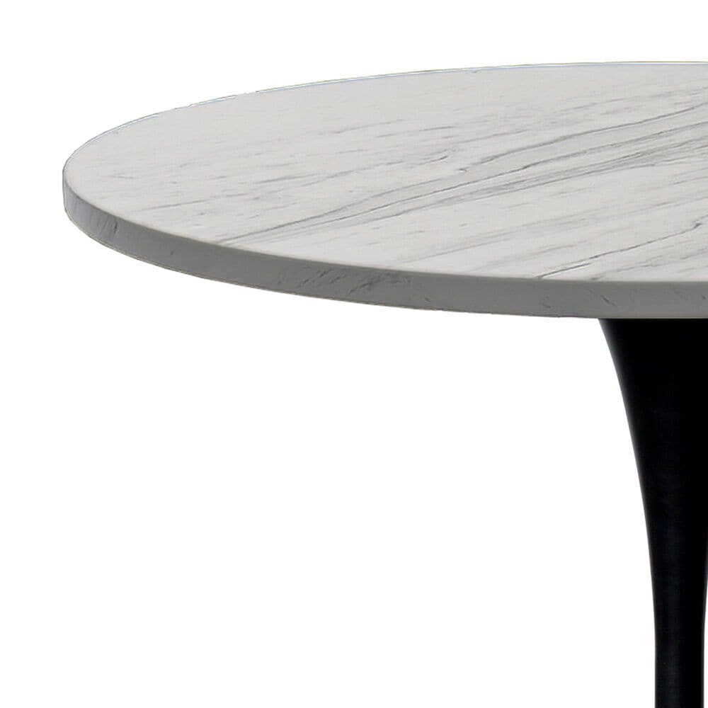 Leisuremod LeisureMod Verve Collection Modern Bar Height Table Black Base with 27 Round Marbleized White Laminated Top, , large