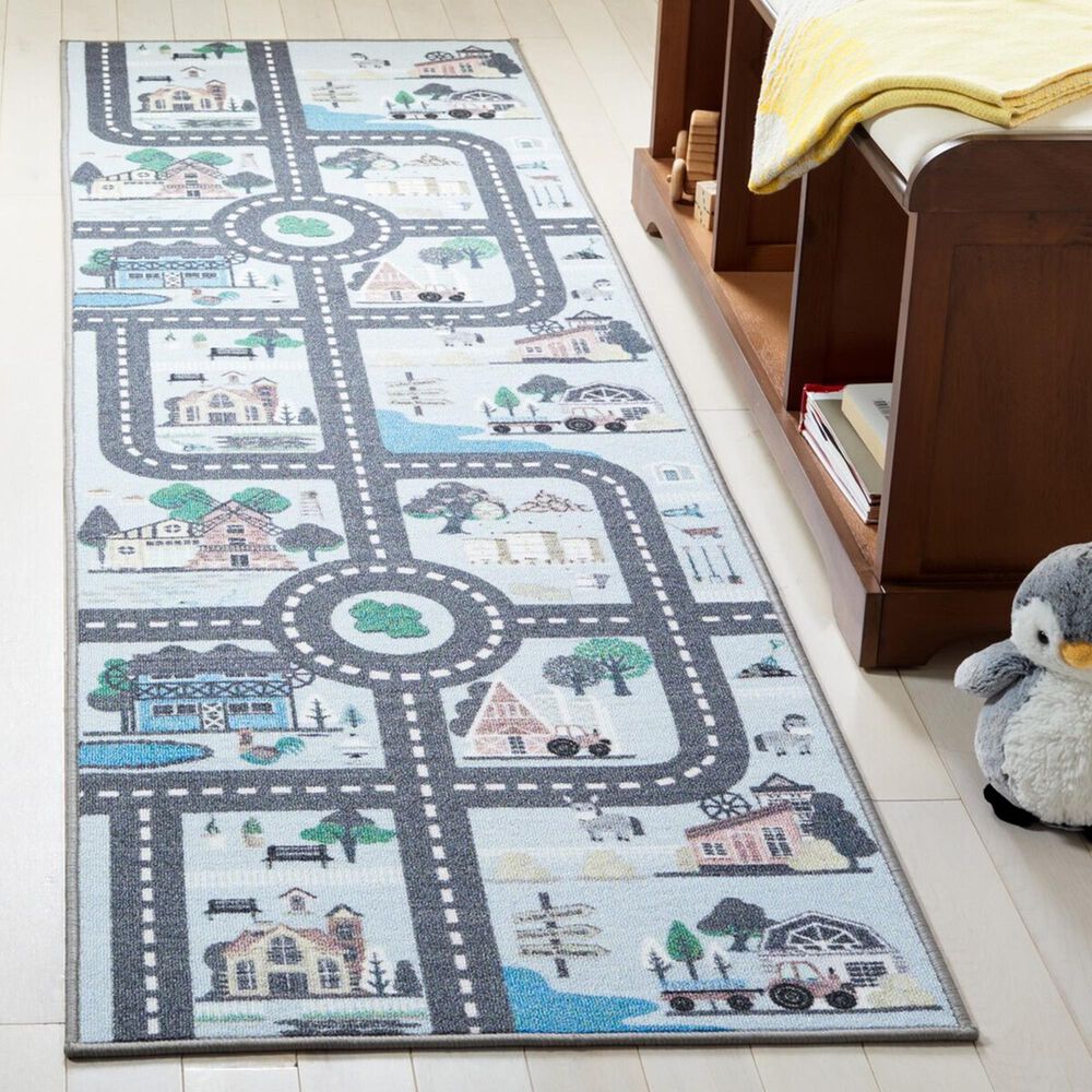 Safavieh Kids Playhouse KPH232M 2'2" x 8' Blue and Dark Grey Runner, , large