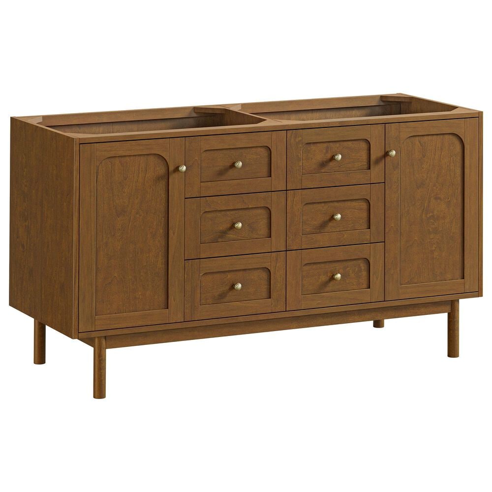 James Martin Laurent 60" Double Bathroom Vanity in Honey Oak with 3 cm Eternal Jasmine Pearl Silestone Top and Rectangular Sinks, , large