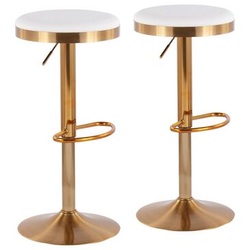 Lumisource Dakota Adjustable Barstool in White and Gold (Set of 2), , large