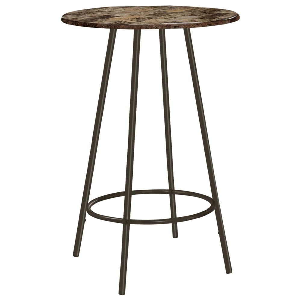 Monarch Specialties 30" Round Bar Table with Cappuccino Faux Marble Top in Coffee, , large