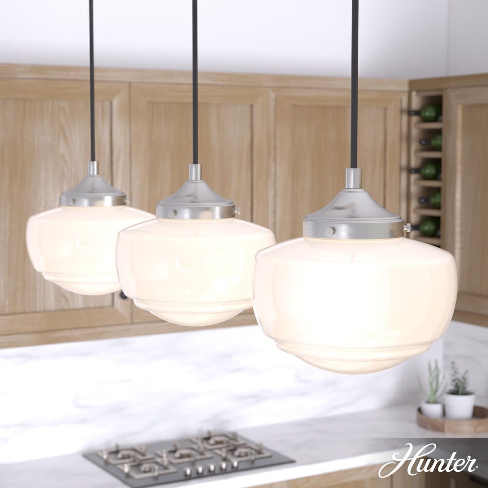 Hunter Saddle Creek 3-Light Linear Pendant Cluster with White Shade in Brushed Nickel, , large
