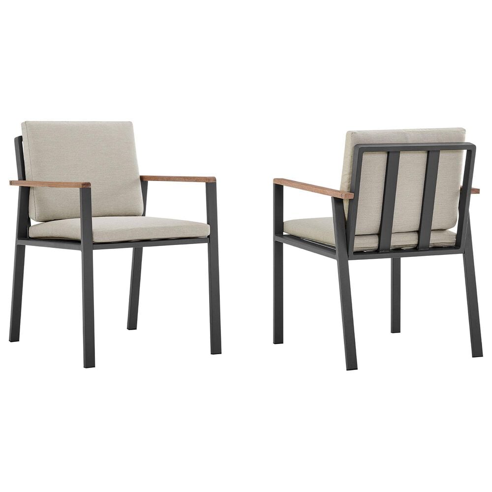 Armen Living Nofi Outdoor Dining Chair with Taupe Cushion in Charcoal and Teak (Set of 2), , large