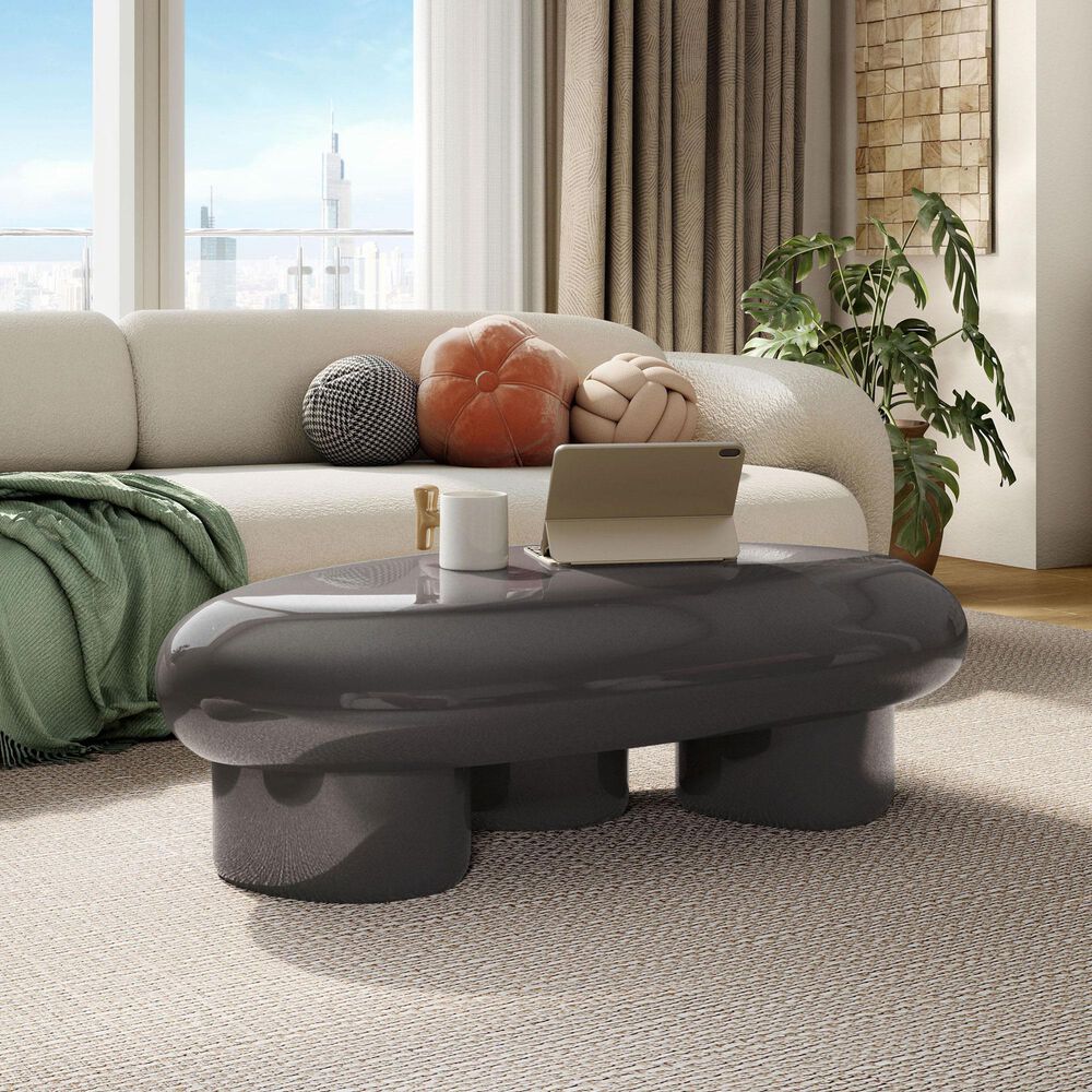 Furniture of America Rene Low Profile Glossy Coffee Table in Dark Gray, , large