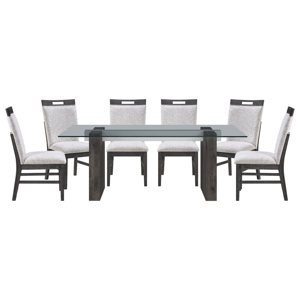 Modern Market 7-Piece Rectangular Dining Set in Clear and Dark Brown, , large
