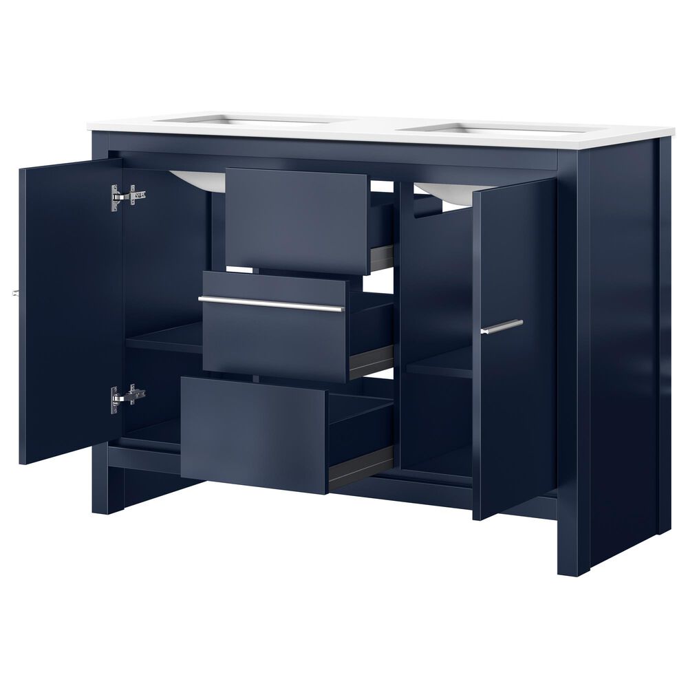 Lexora Home Lafarre 48&quot; Double Bathroom Vanity in Navy Blue with 2 cm White Cultured Marble Top and Rectangular Sinks, , large