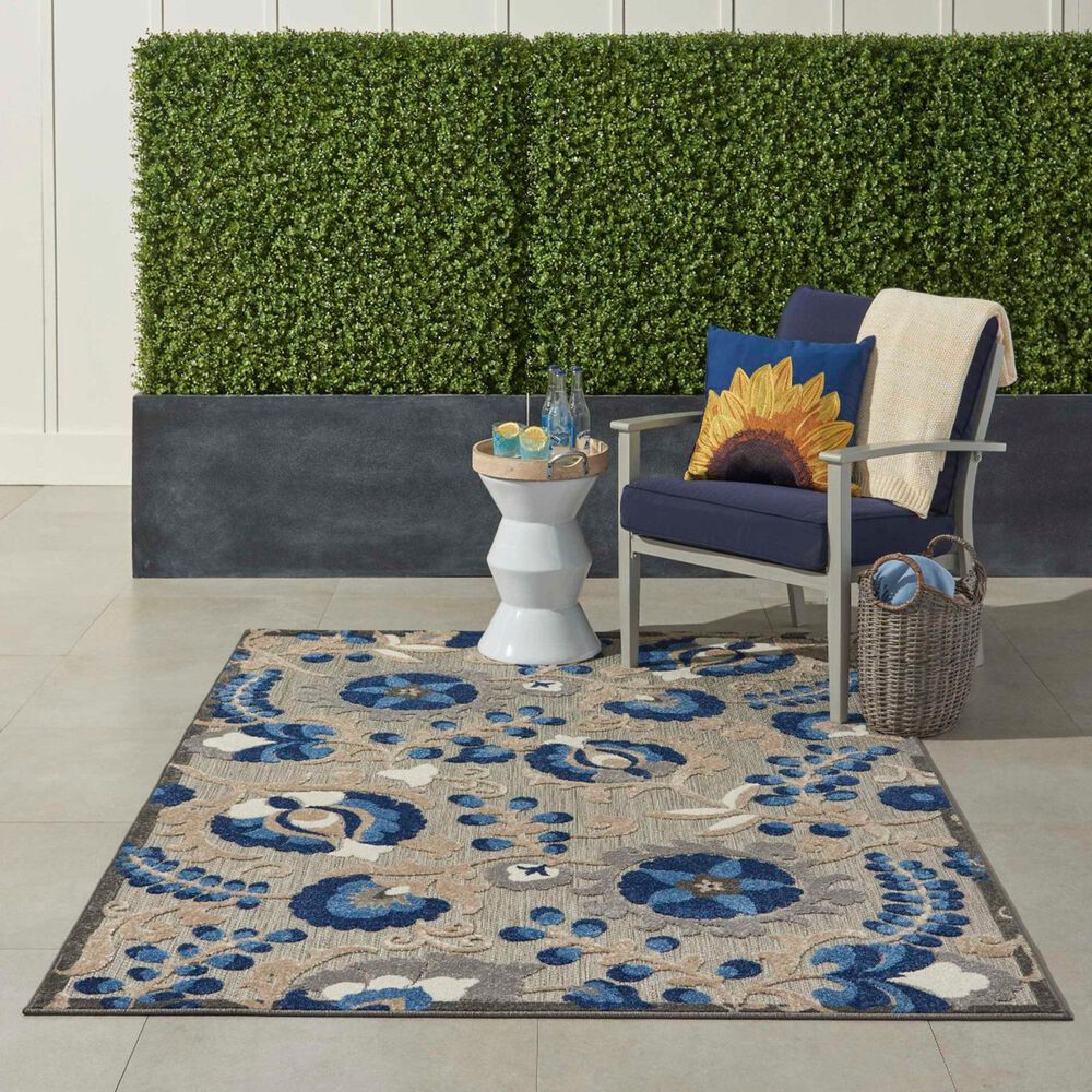Nourison Aloha 3&#39;6&quot; x 5&#39;6&quot; Natural and Blue Indoor/Outdoor Area Rug, , large