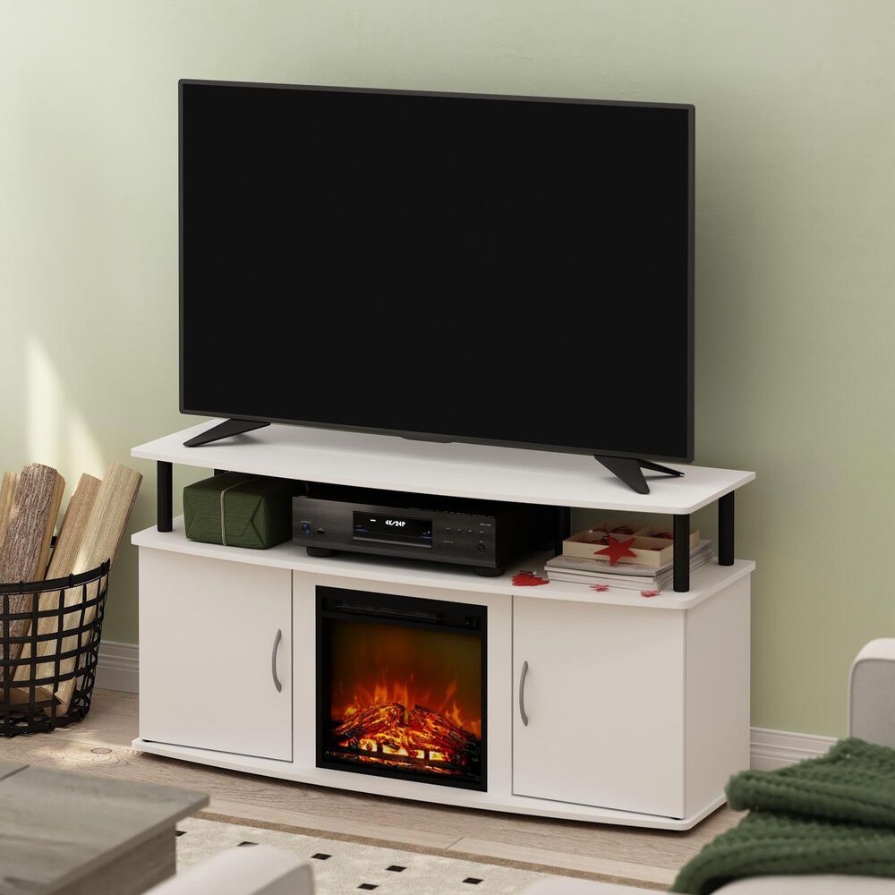 HOMLUX 47" TV Stand with Electric Fireplace and 2 Doors in White and Black, , large