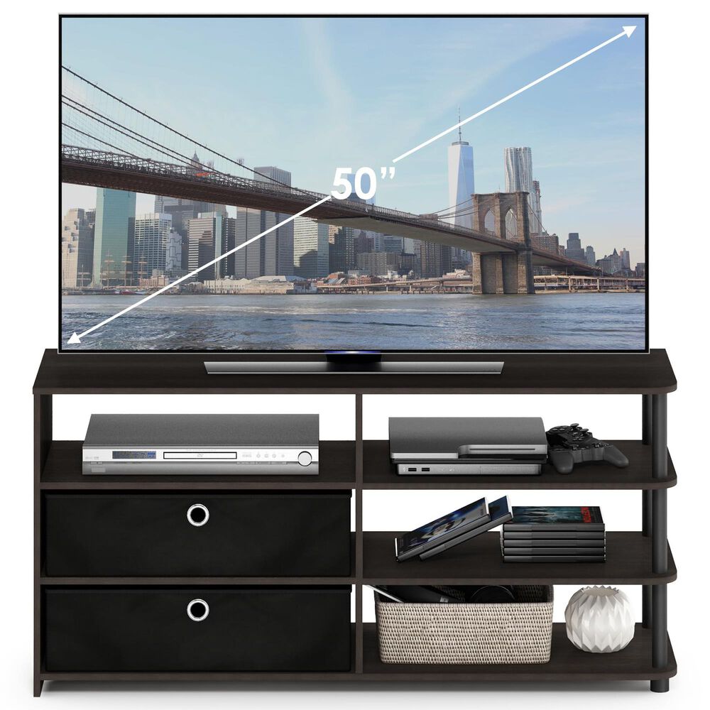 HOMLUX 46.6" Simple Design TV Stand with Bins in Walnut and Black, , large