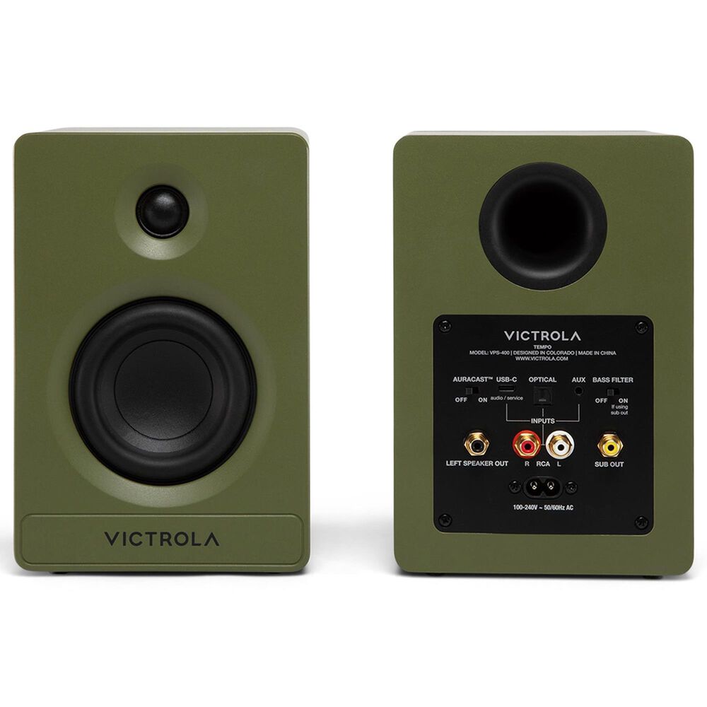 Victrola Tempo Bluetooth Bookshelf Speaker in Matte Green (Pair), , large