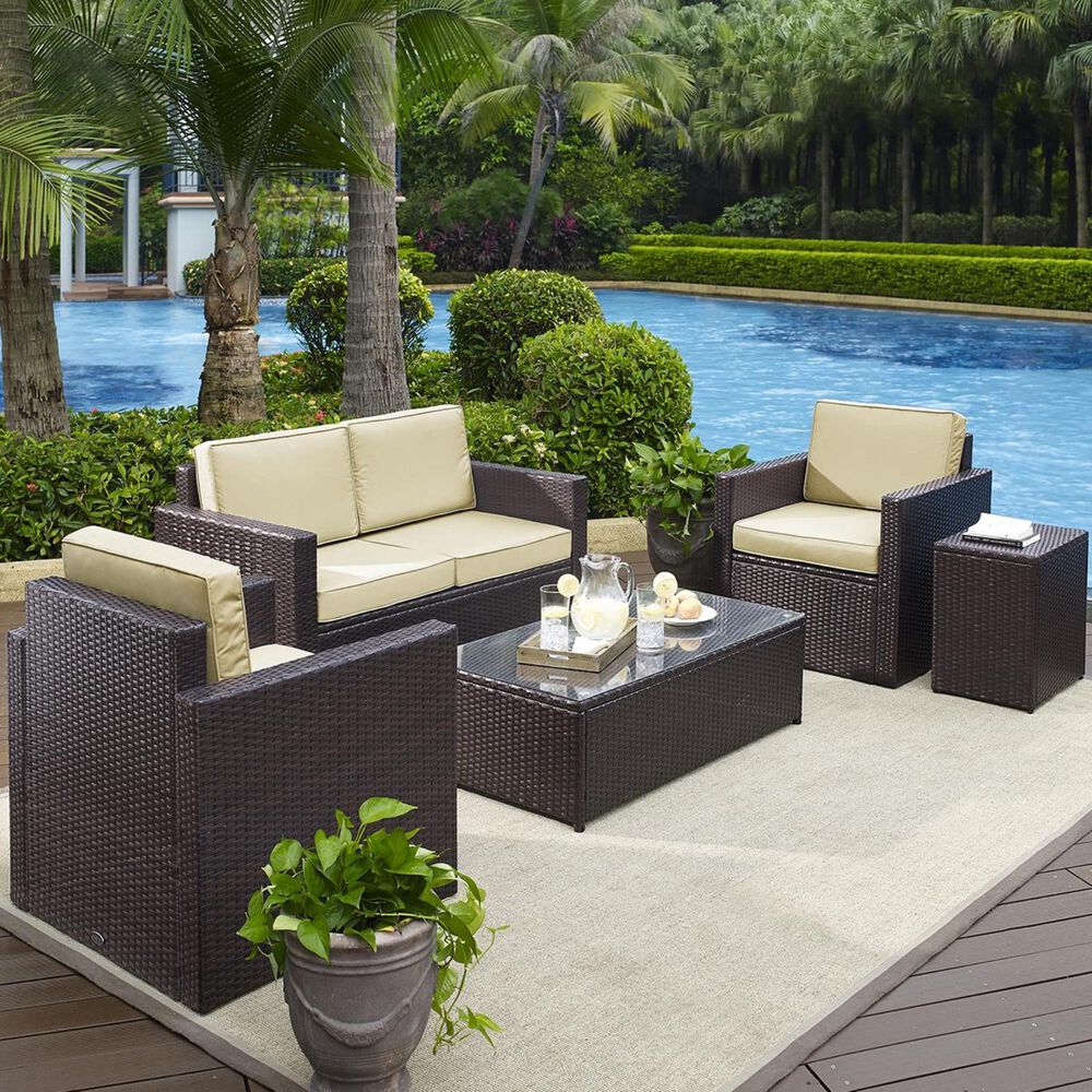 Crosley Furniture Palm Harbor 5-Piece Conversation Set in Dark Brown with Sand Cushions, , large