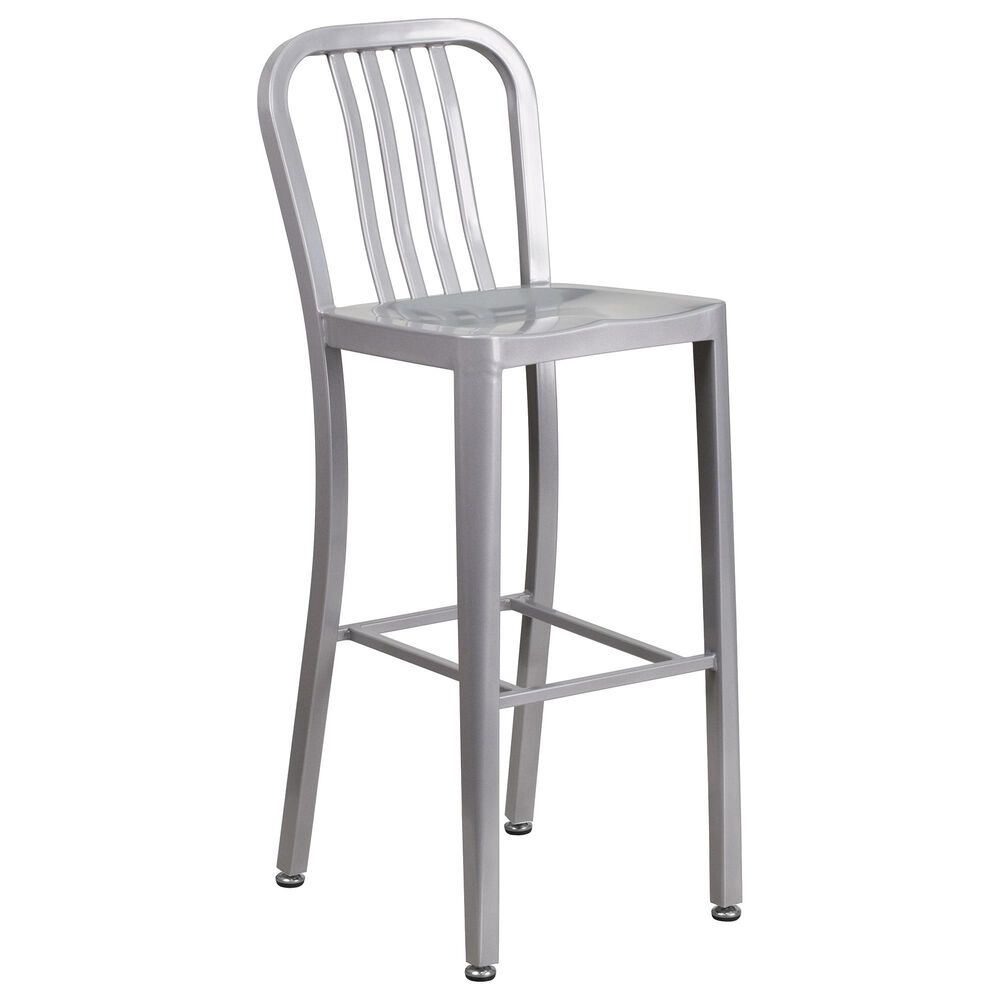 Flash Furniture 5-Piece Metal Bar Table Set with Backed Stools in Silver, , large