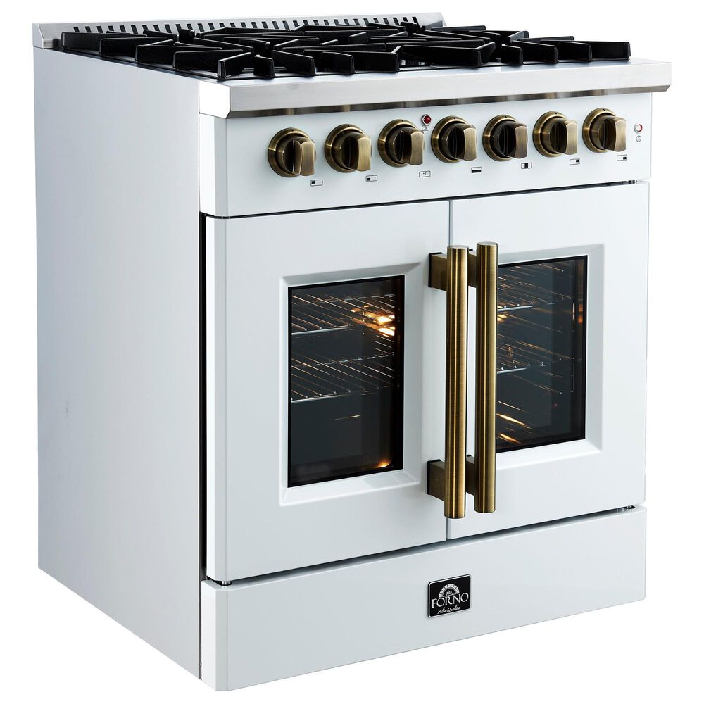 Forno Galiano 30" Freestanding French Door Dual Fuel Range in White, , large