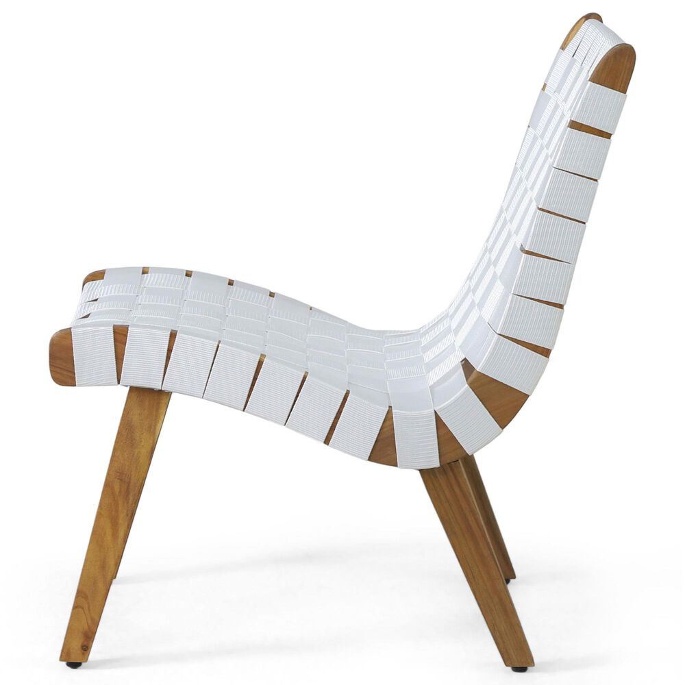 Hearth and Haven 3-Piece Outdoor Chat Set with Teak Slat-Top Side Table in White, , large