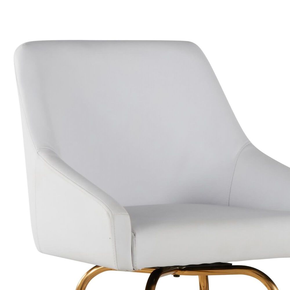 LumiSource Hannah Swivel Bar Stool with White Faux Leather Upholstery in Gold (Set of 2), , large