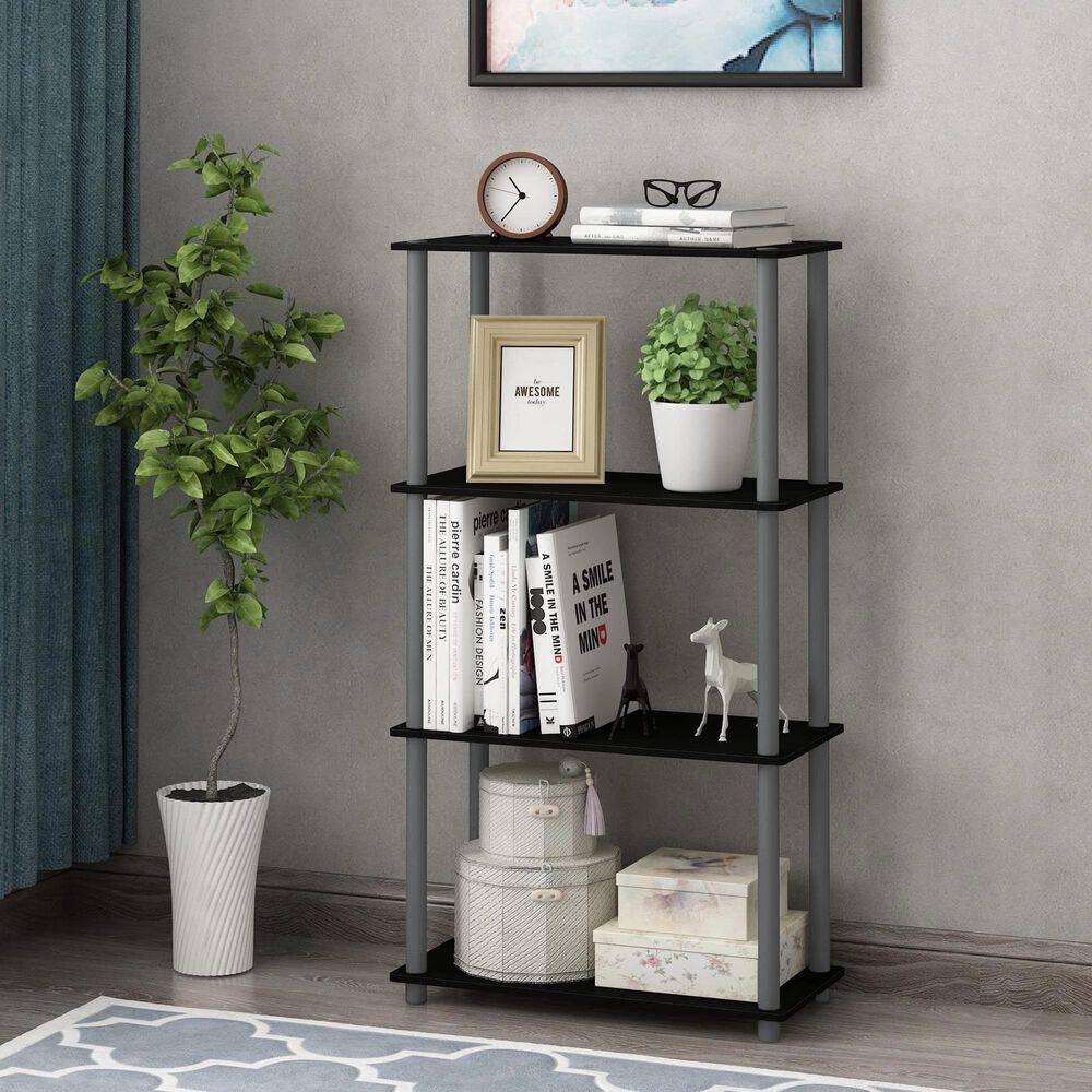 HOMLUX Turn-N-Tube 4-Tier Multipurpose Shelf Display Rack in Black and Grey, , large