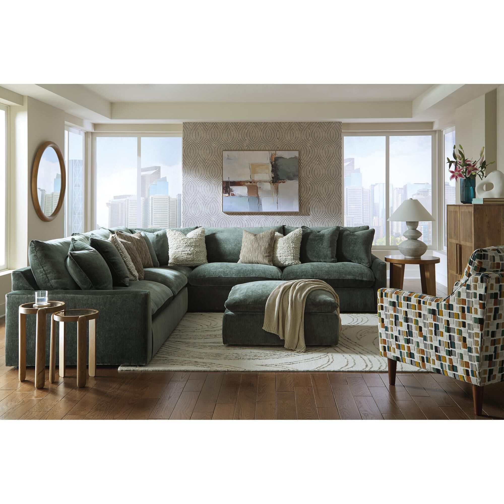 Ashley Carriage View Oversized Accent Ottoman in Jade