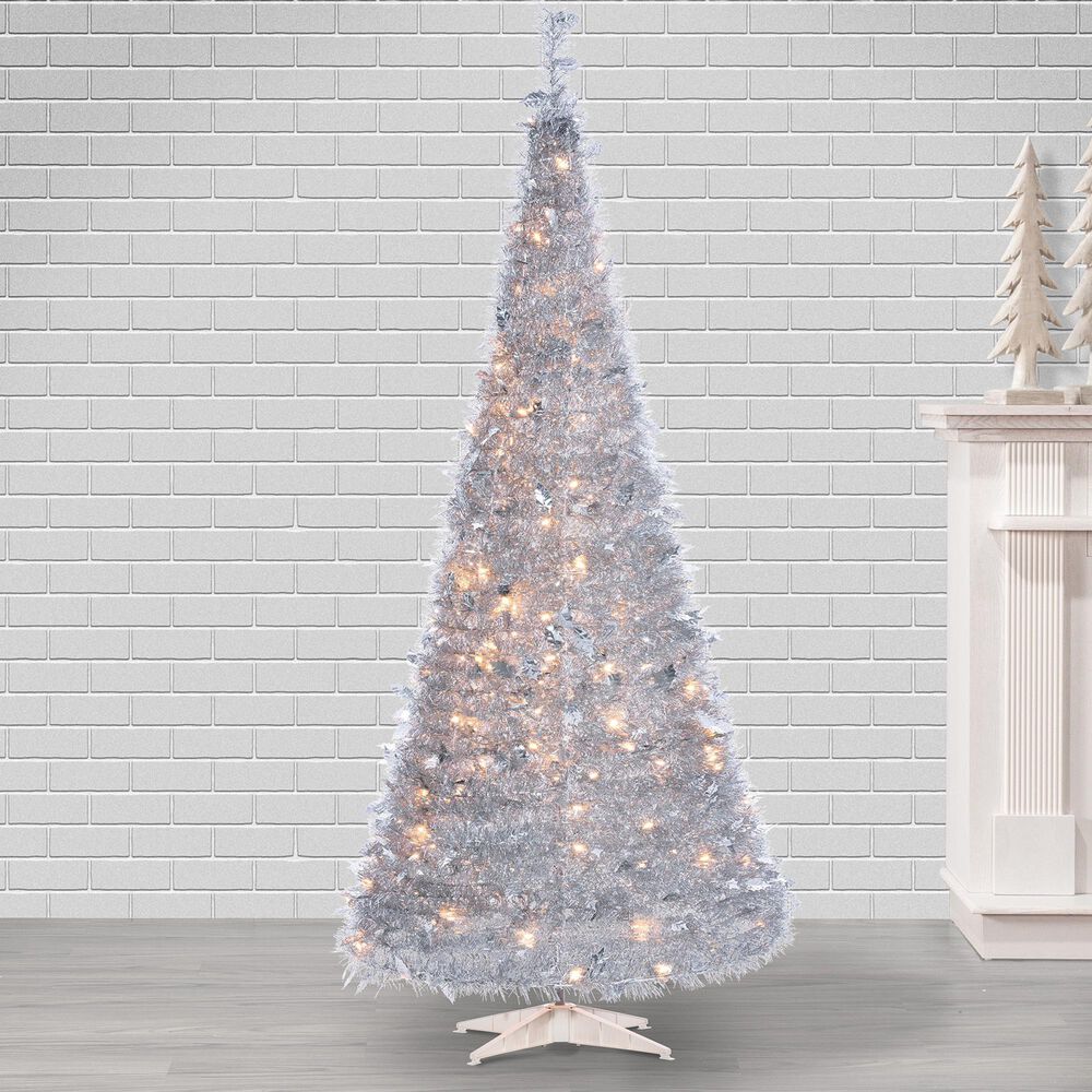 The Gerson Company 7.5" Tinsel Tree with 250 White Lights, , large