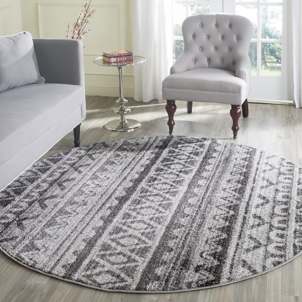 Safavieh Adirondack ADR119N-4R 4&#39; x 4&#39;  Ivory/Charcoal Round Rug, , large