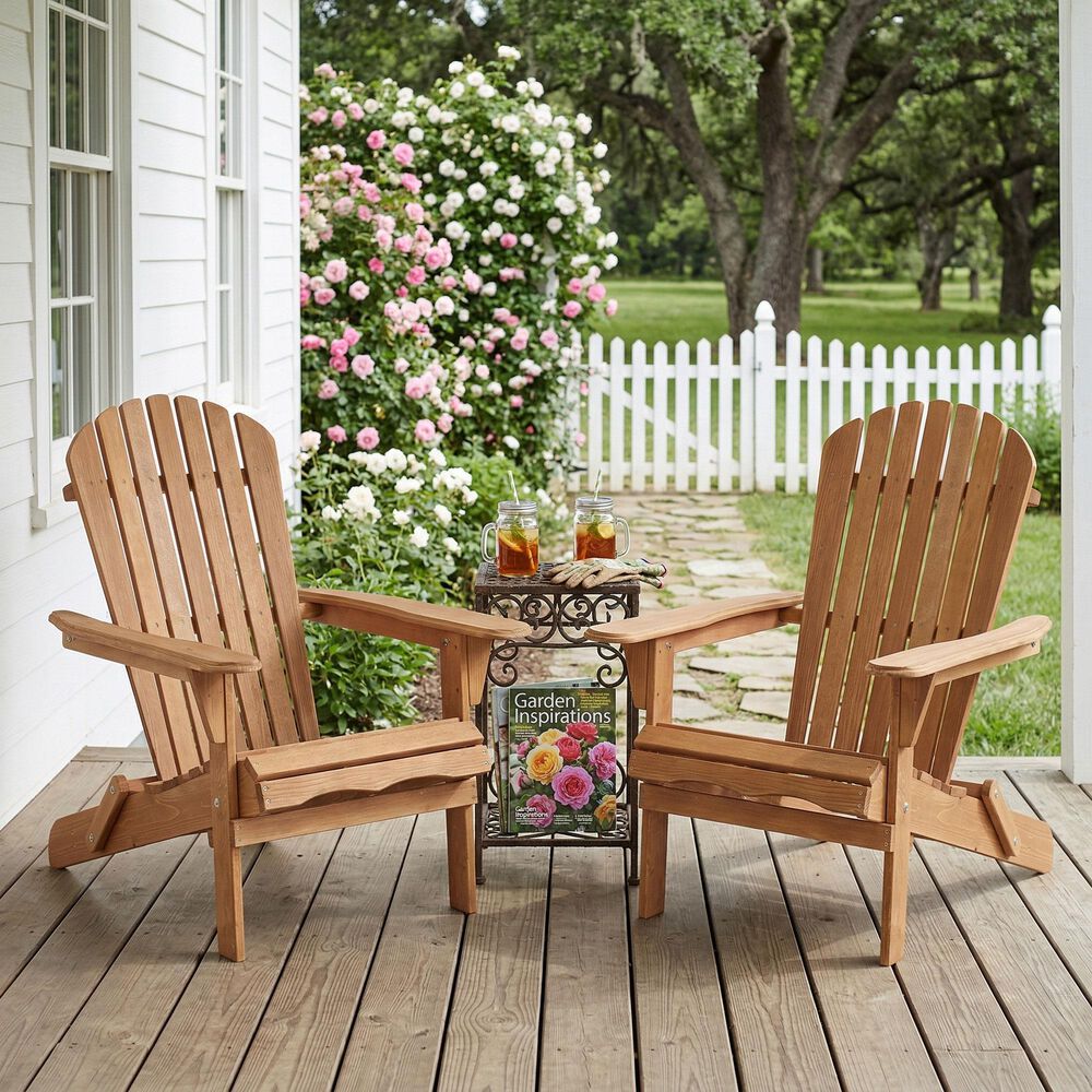 Hearth and Haven Outdoor Folding Adirondack Chair in Light Brown (Set of 2), , large