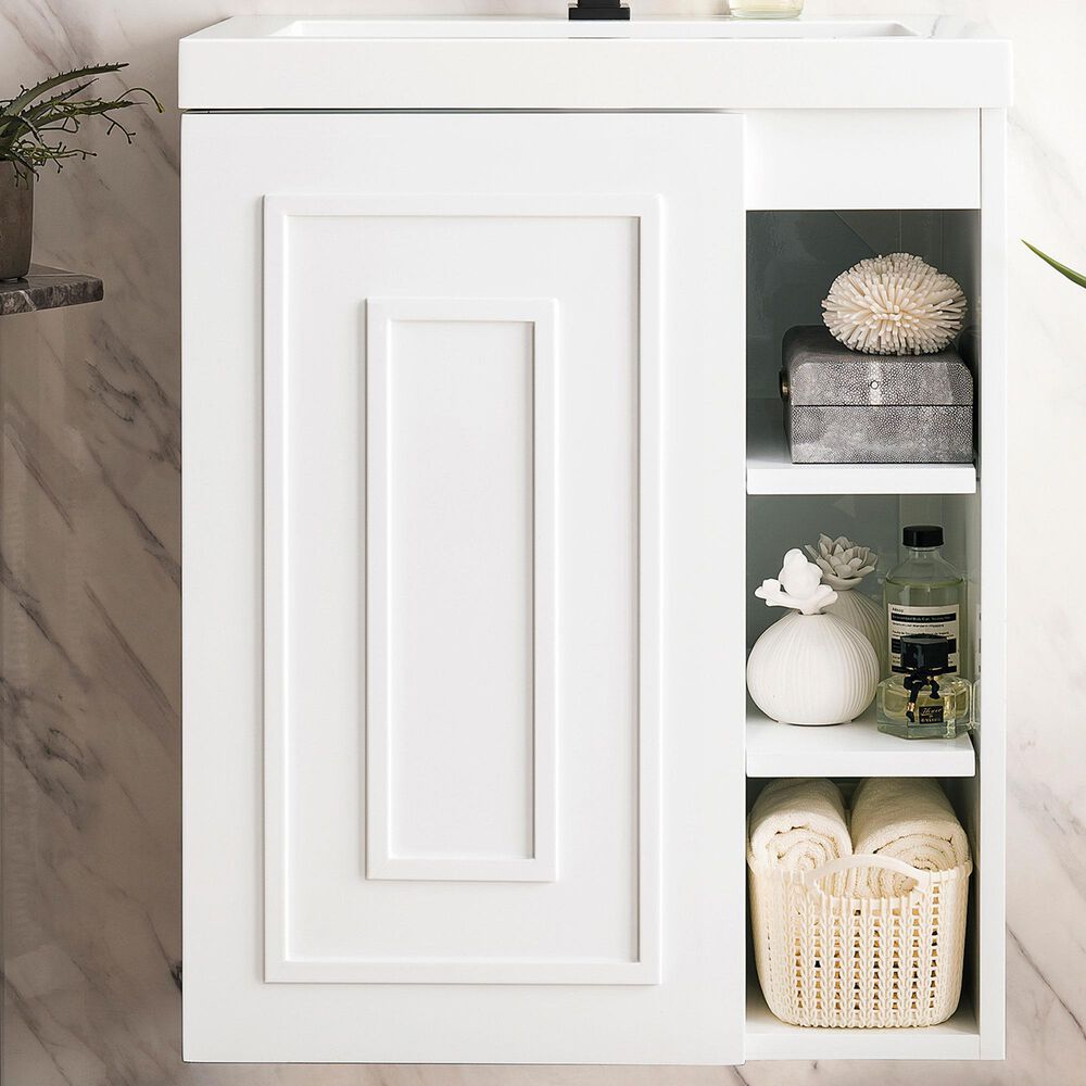 James Martin Vanities Alicante 24&quot; Single Bathroom Vanity in Glossy White with 5 cm White Glossy Resin Top and Rectangular Sink, , large