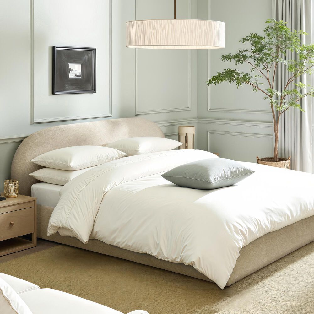 Jennifer Taylor Home Archie Puffy Grounded King Upholstered Platform Bed in Oatmeal Light Beige, , large