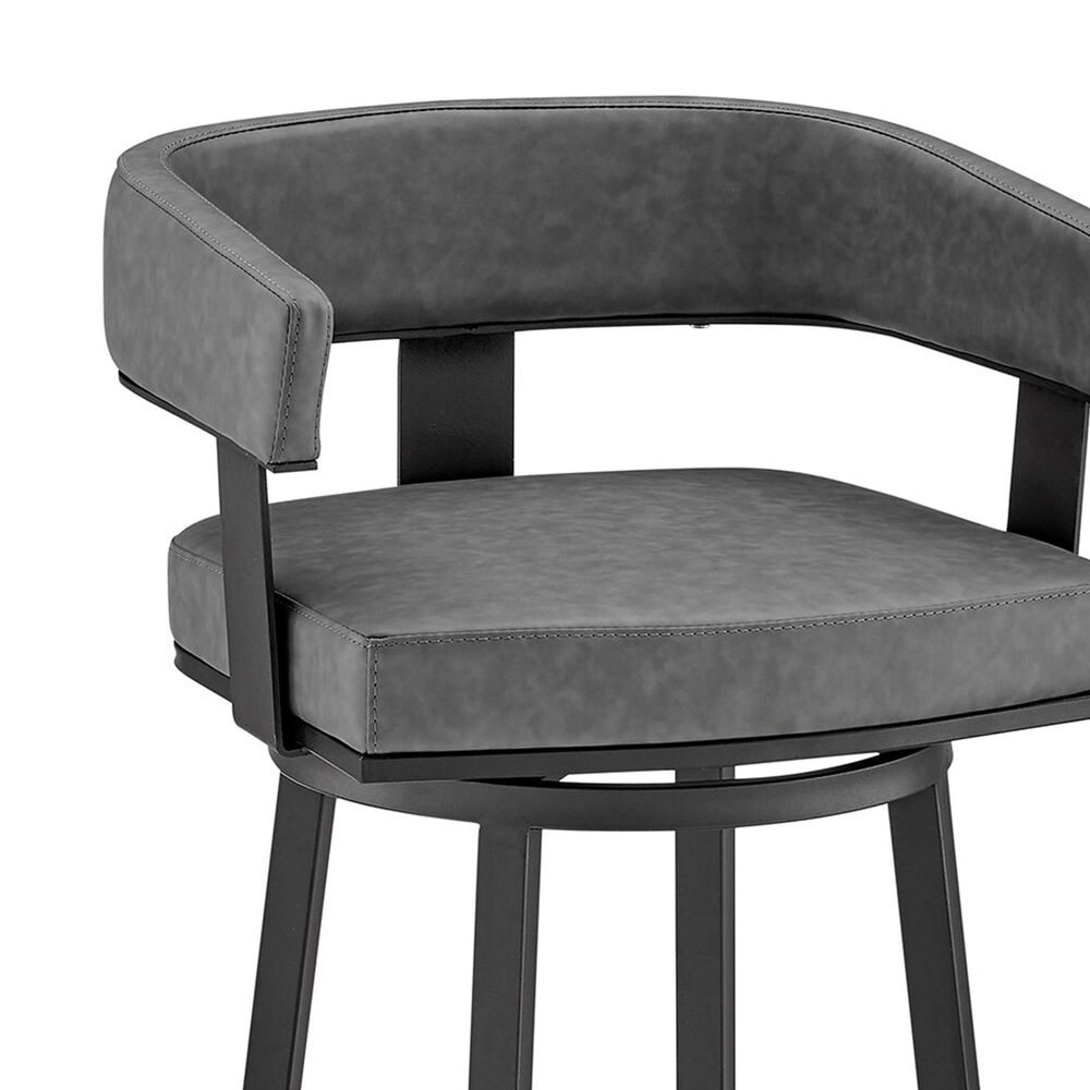 Armen Living Lorin 30" Swivel Bar Stool with Gray Cushion in Matte Black, , large