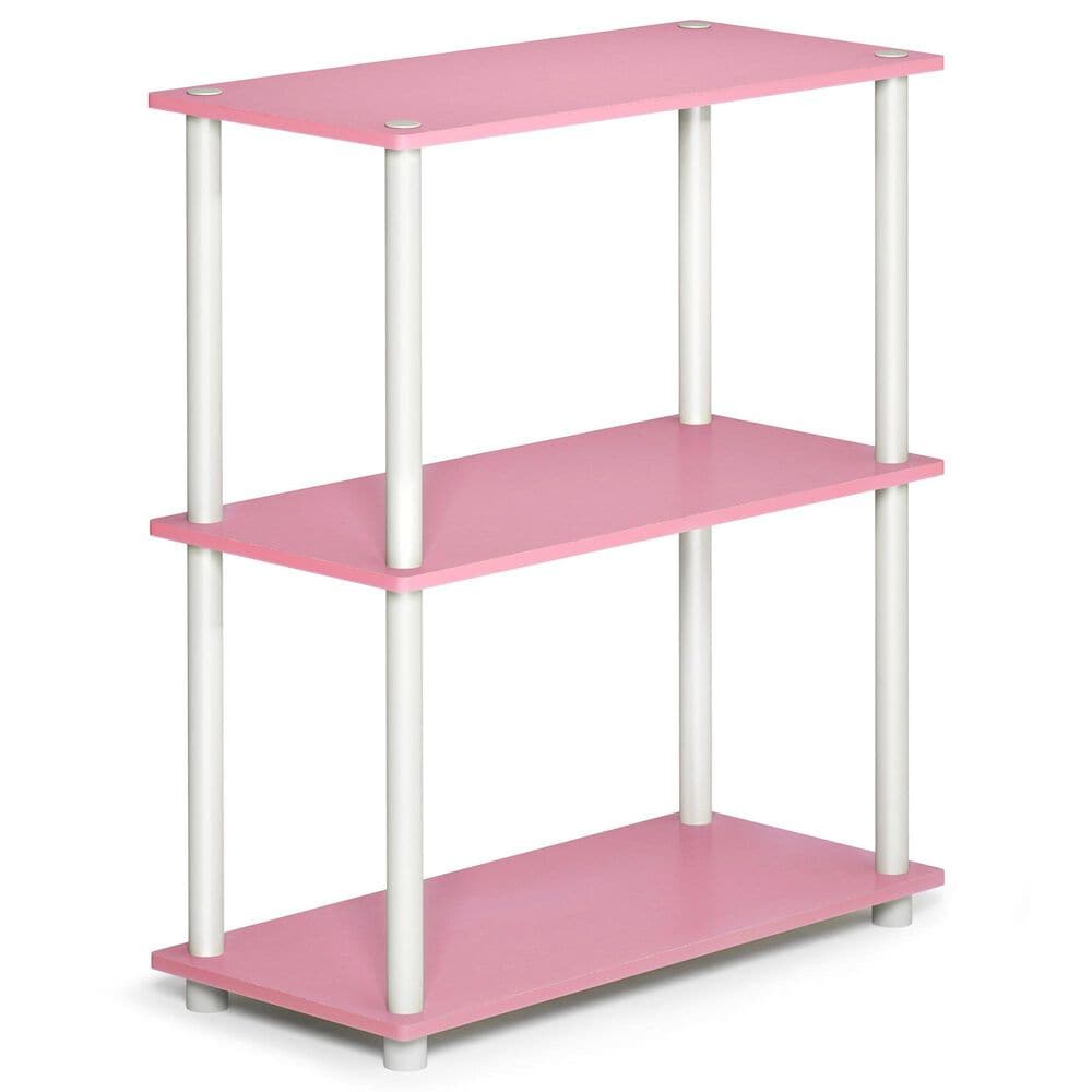 HOMLUX 3-Tier Compact Open Storage Bookshelf in Pink and White, , large