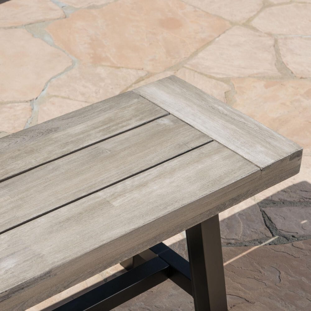 Hearth and Haven 63&quot; Dining Bench in Light Grey Sandblast and Black Rustic, , large