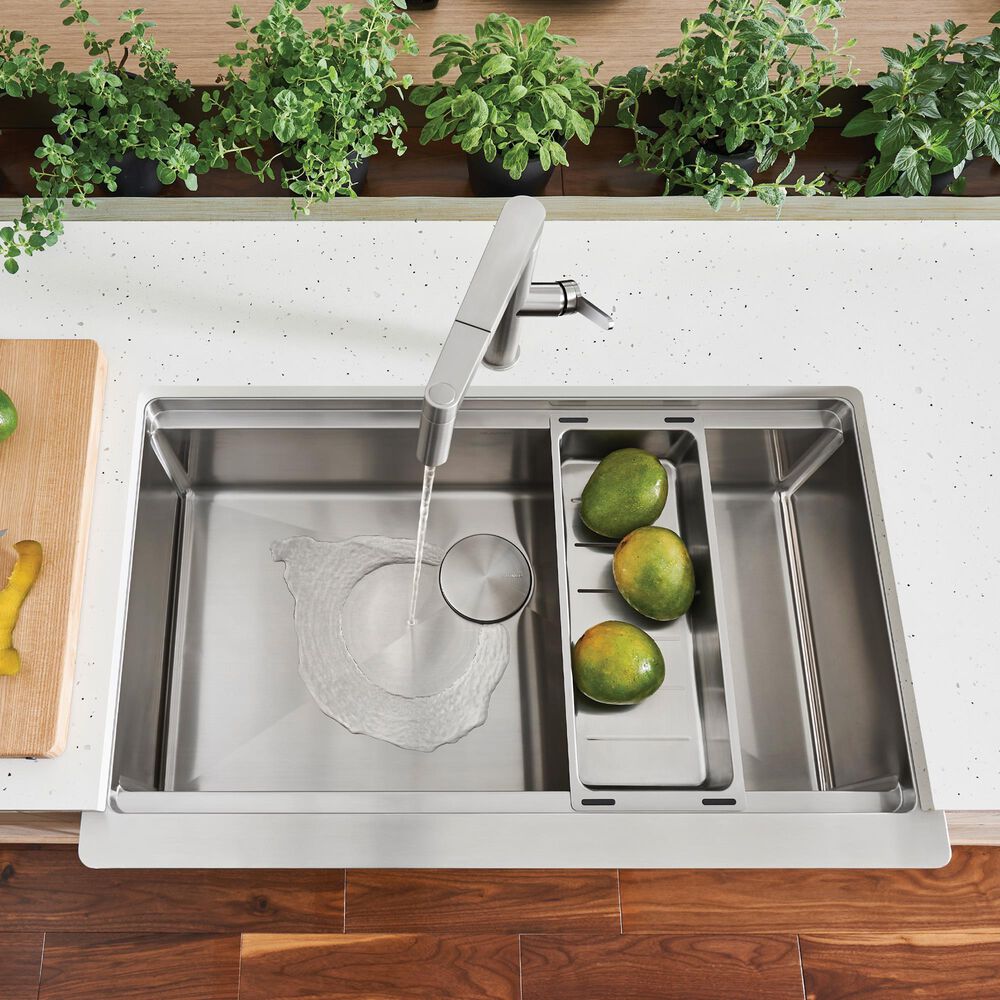 Blanco Quatrus 33&quot; R15 Ergon Apron Super Single Farmhouse Kitchen Sink in Refined Brushed, , large
