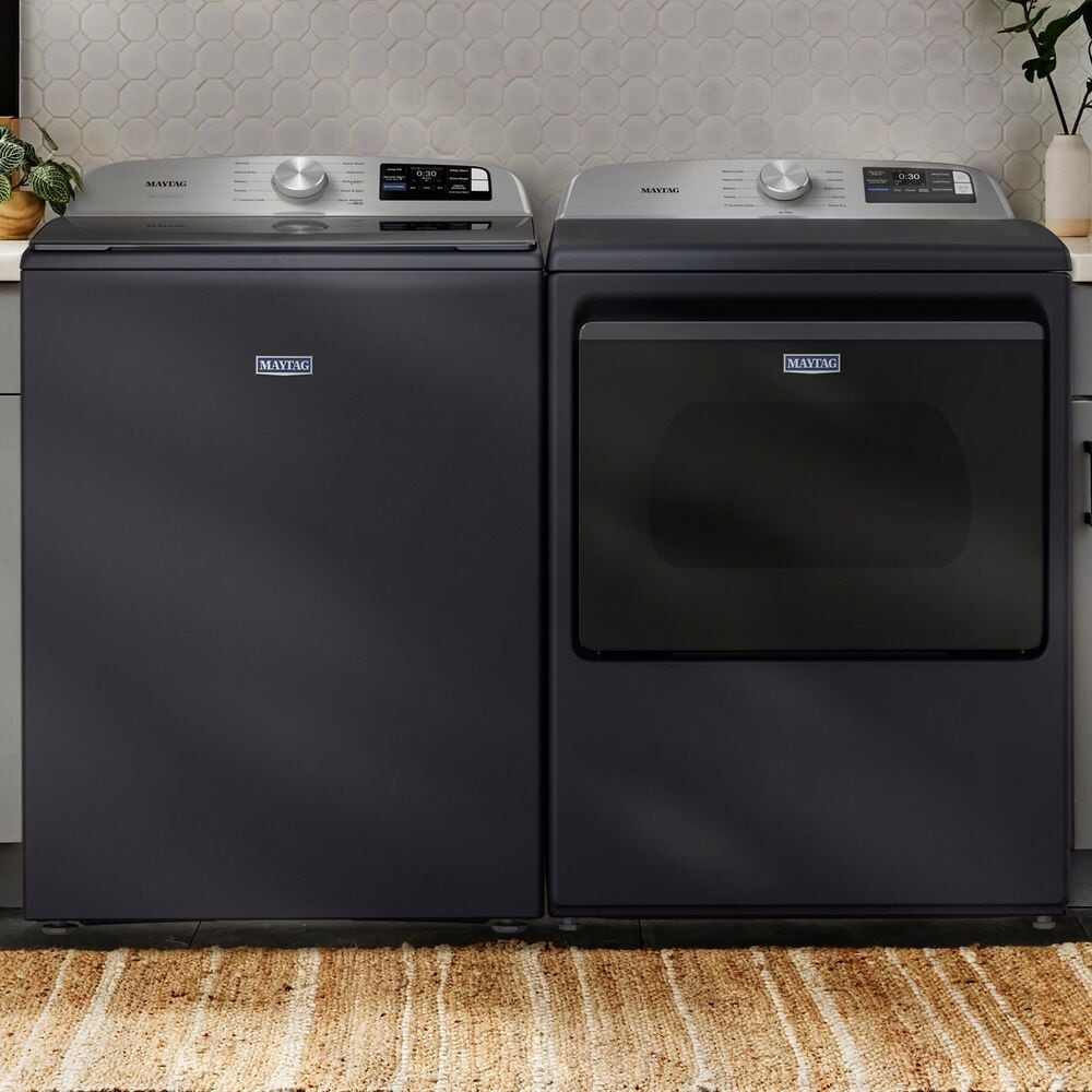 Maytag 5.3 Cu. Ft. Smart Top Load Washer and 7.4 Cu. Ft. Smart Electric Top Load Dryer Laundry Pair in Midnight Steel, , large