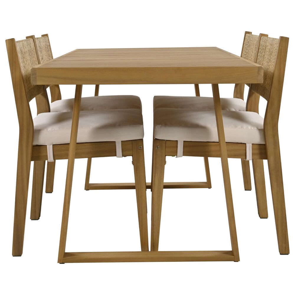 Hearth and Haven 5-Piece Outdoor Wooden Dining Set with U-Leg Table and Cushioned Chairs in Beige, , large