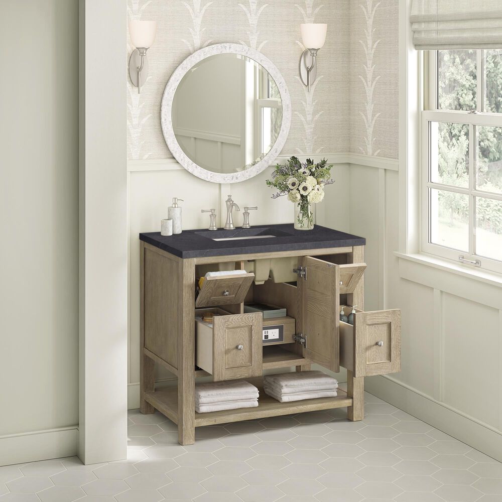 James Martin Vanities Breckenridge 36&quot; Single Vanity in Whitewashed Oak with 3 cm Charcoal Soapstone Quartz Top, , large