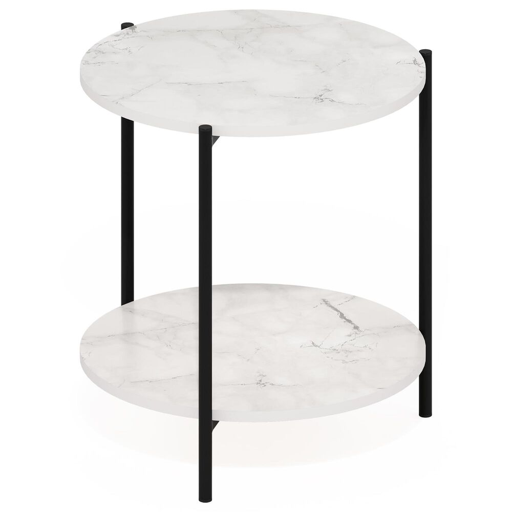 HOMLUX 2-Tier Side End Table in Marble White and Black, , large