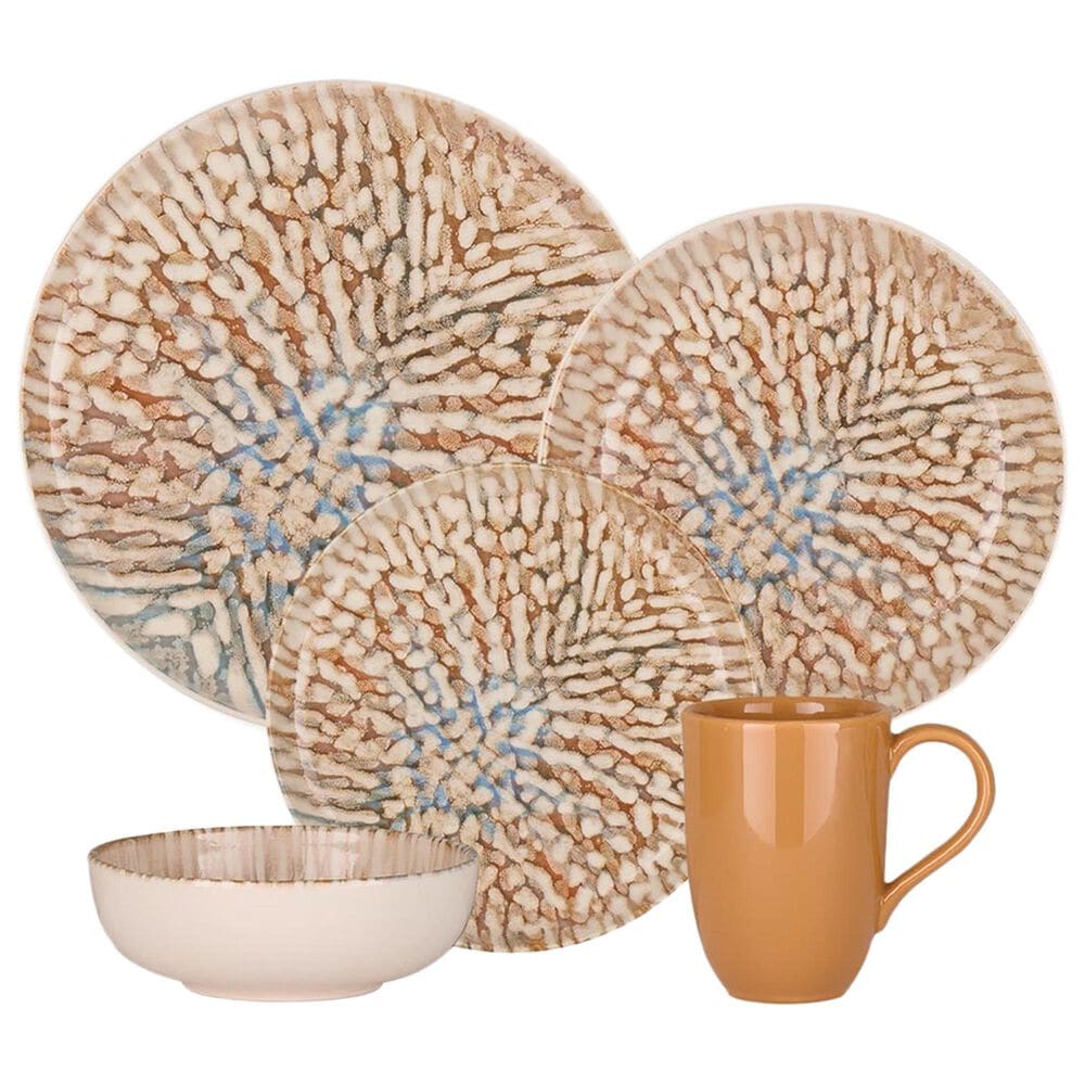 Oxford Contempo Caribbean Stoneware 20-Piece Dinnerware Set in Beige, Terracota and Blue, , large