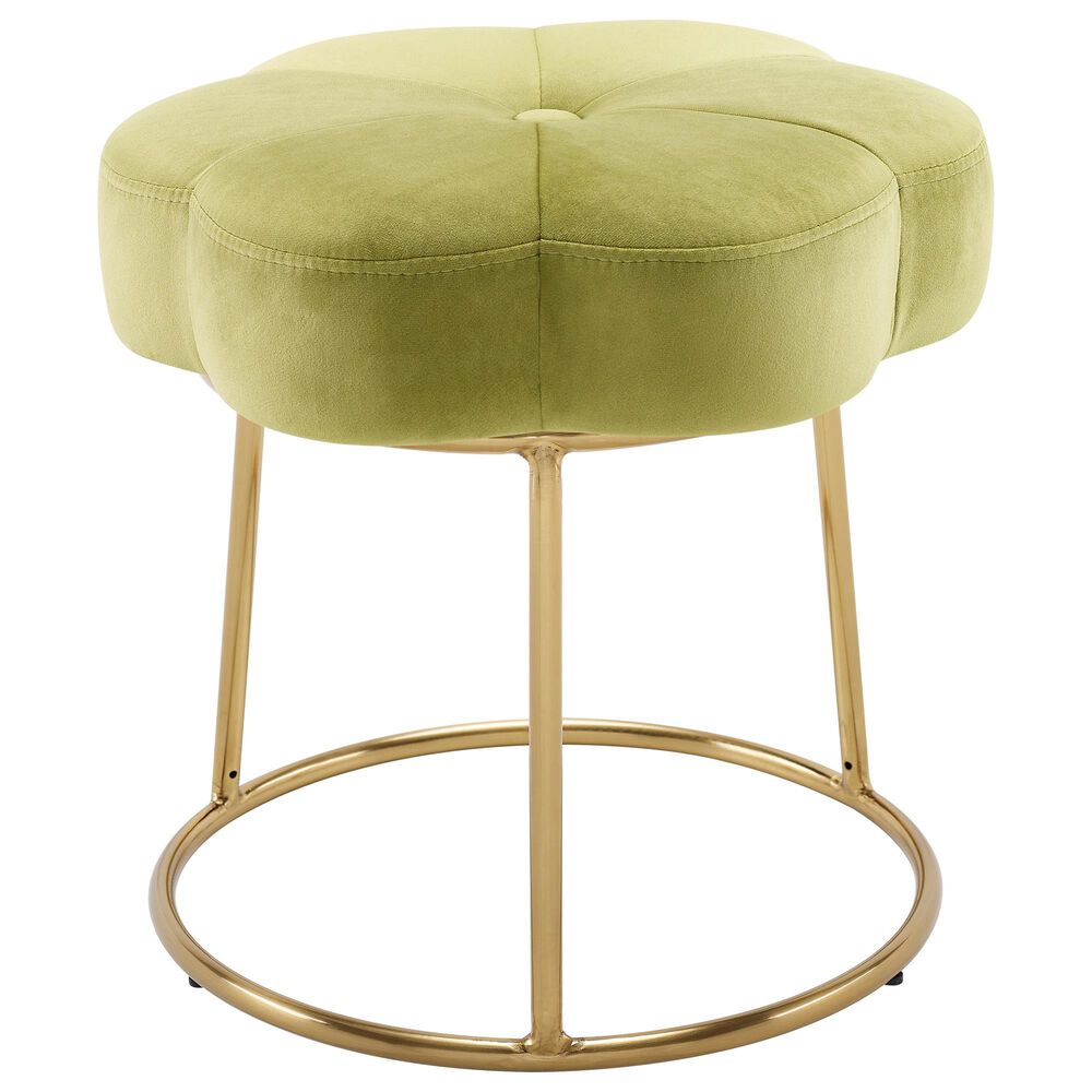 Linon Home Decor Seraphina Vanity Stool with Green Cushion in Gold, , large