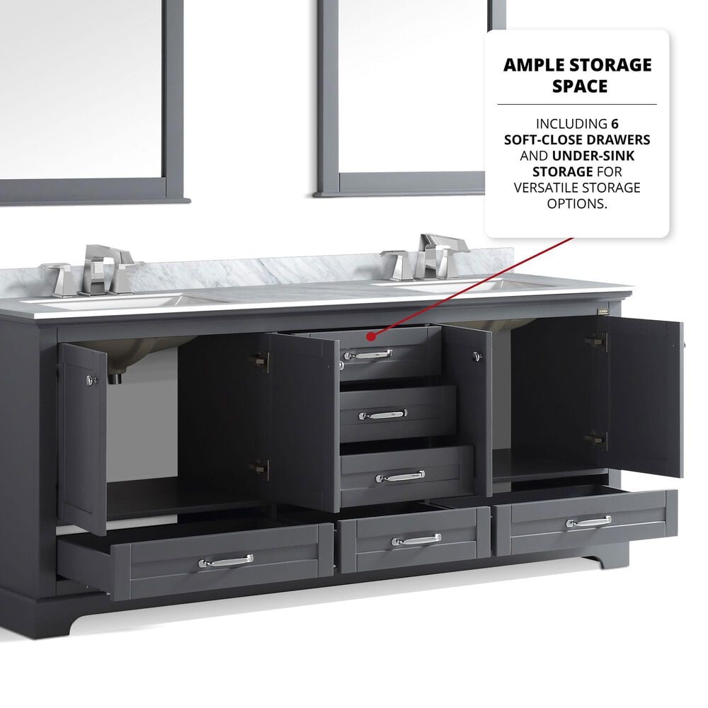 Lexora Home Dukes 80&quot; Double Bathroom Vanity in Dark grey with 2 cm White Carrara Marble Top and Rectangular Sinks, , large