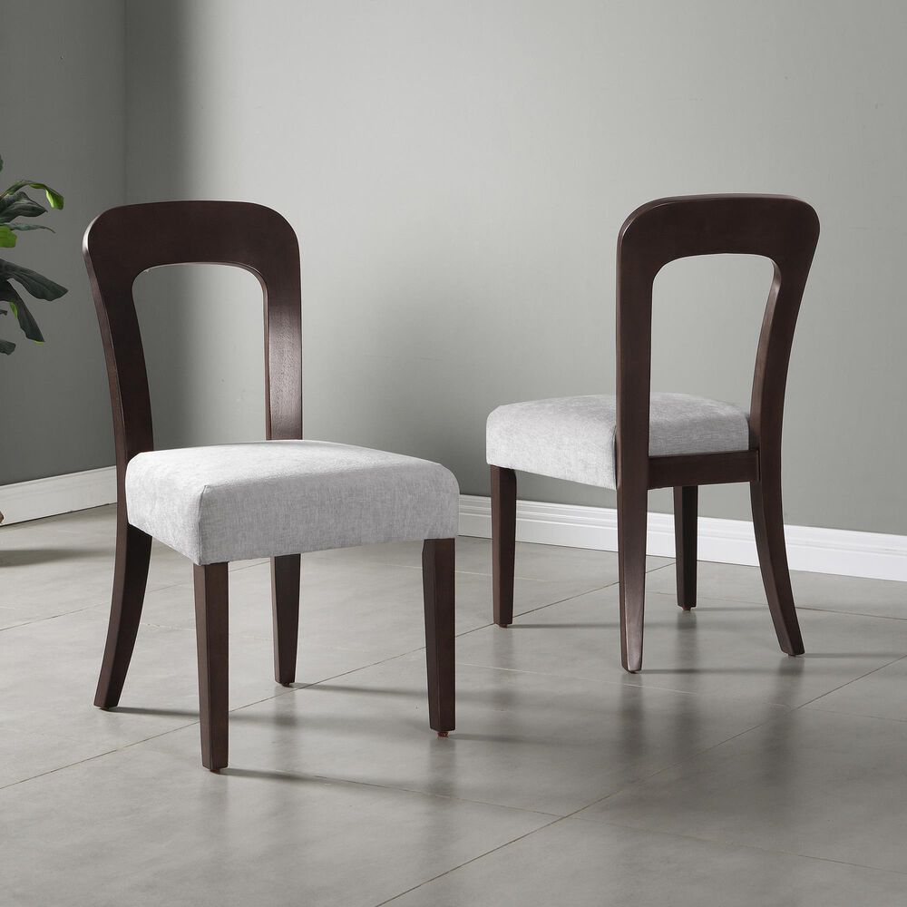 Hearth and Haven Upholstered Side Chair with Gray Cushion in Dark Brown &#40;Set of 2&#41;, , large