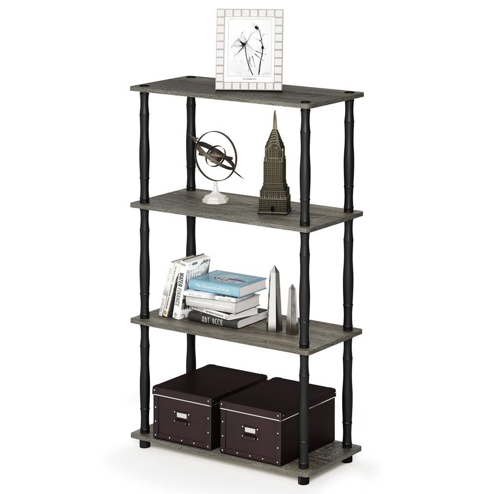 HOMLUX Turn-N-Tube 4-Tier Corner Open Storage Bookshelf in French Oak and Black, , large