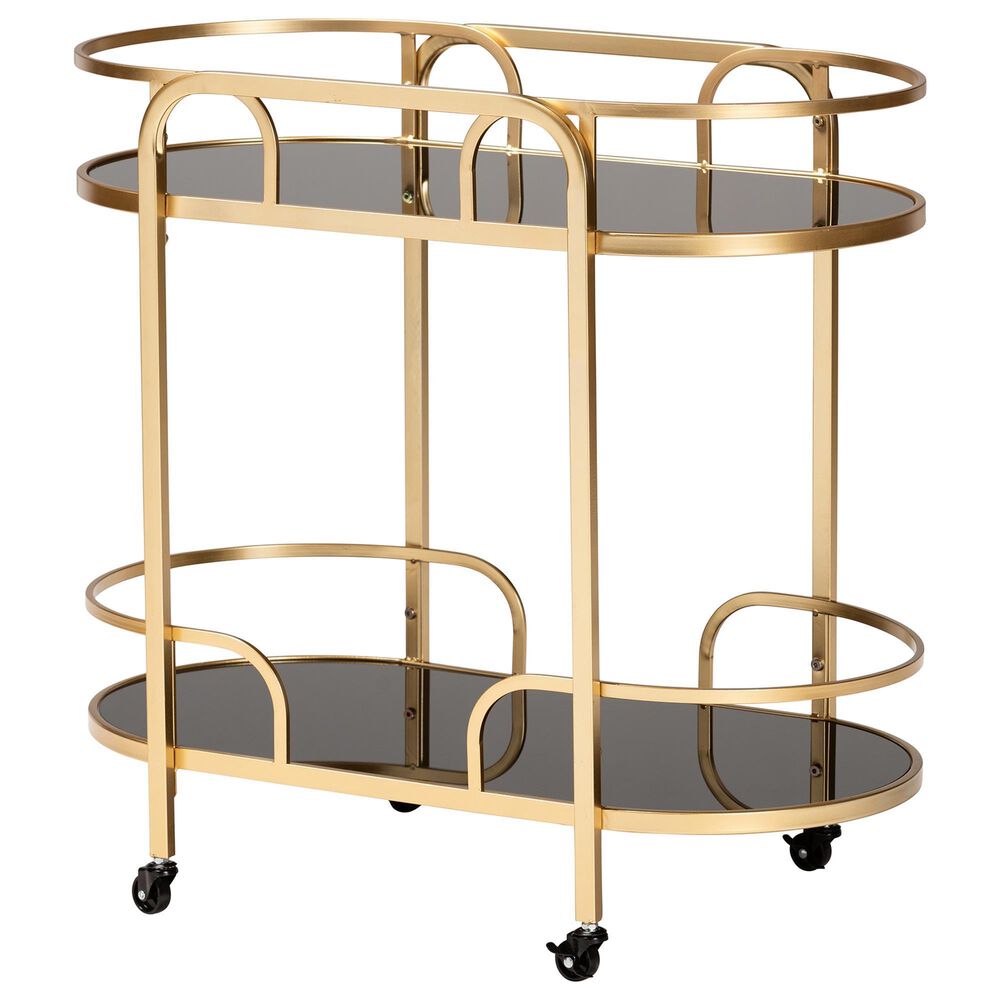 Baxton Studio Leighton 2-Tier Wine Cart in Gold, , large