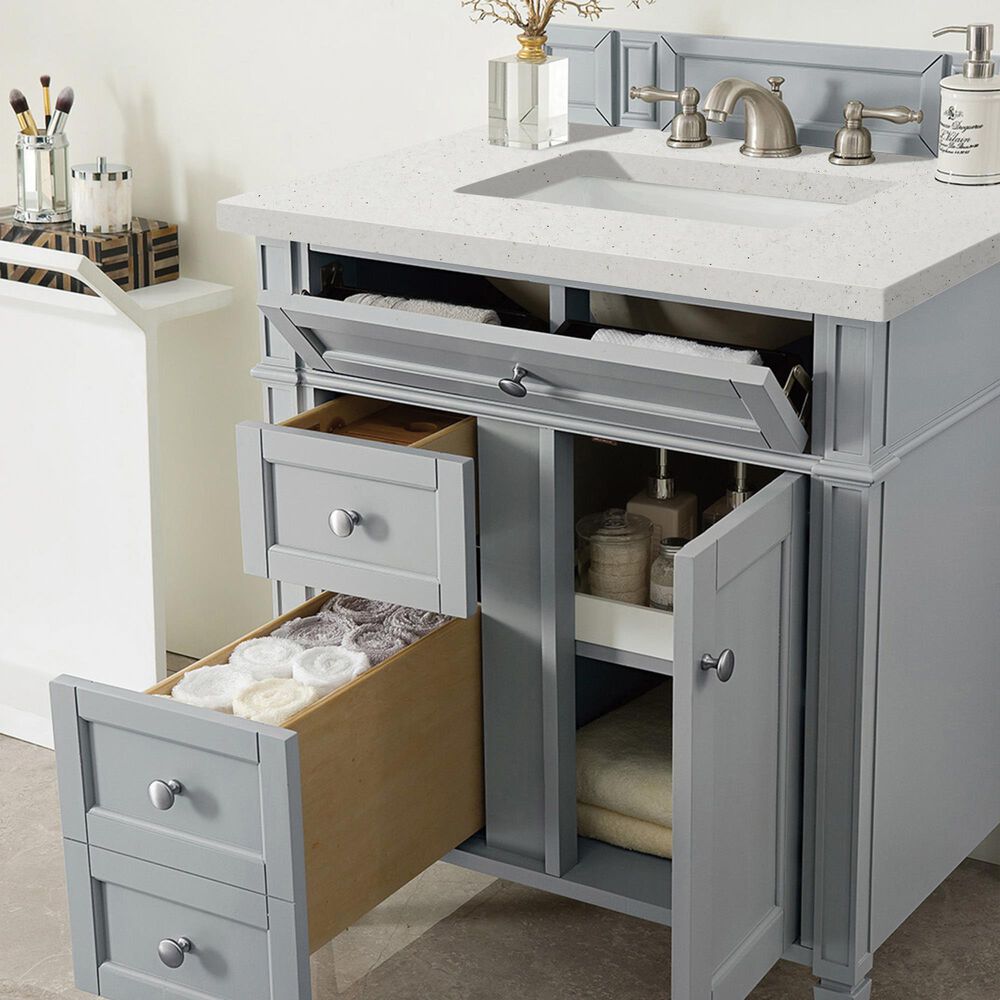 James Martin Vanities Brittany 30&quot; Single Bathroom Vanity in Urban Gray with 3 cm Lime Delight Quartz Top and Rectangular Sink, , large