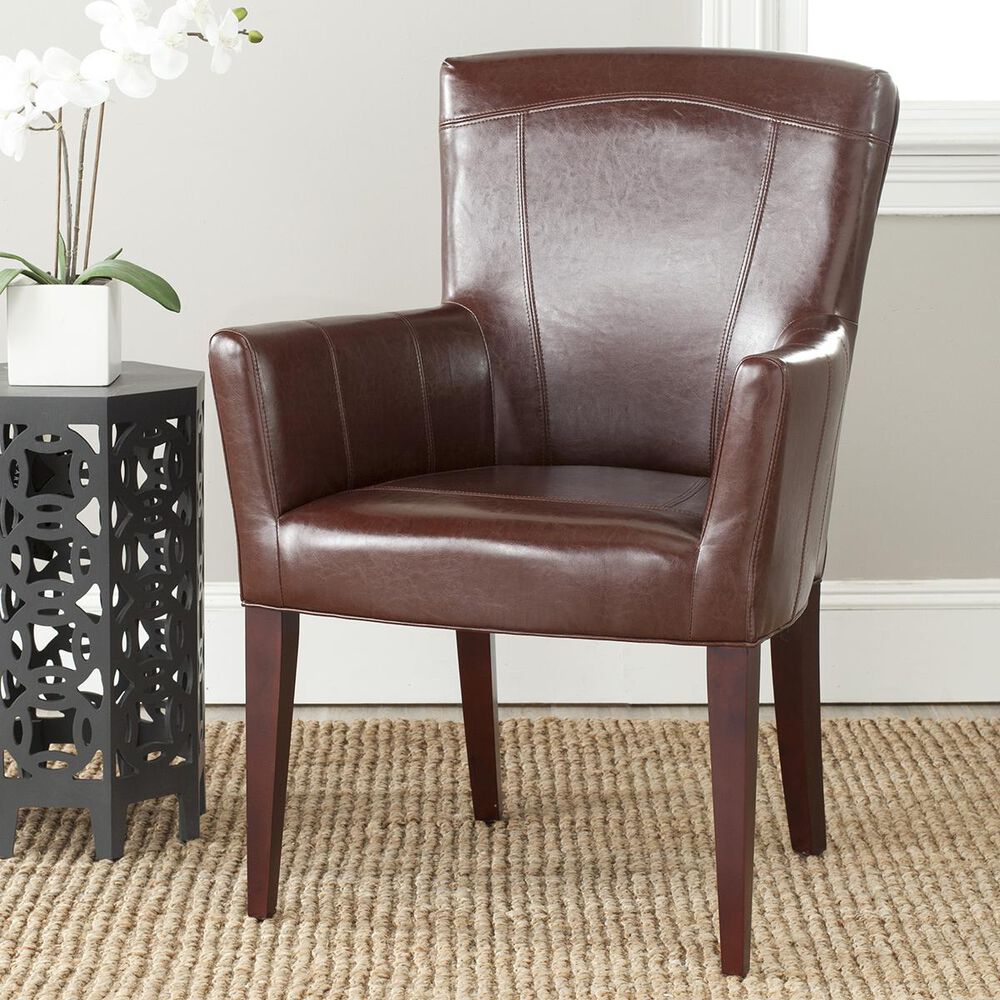 Safavieh Dale Leather Arm Chair in Brown, , large