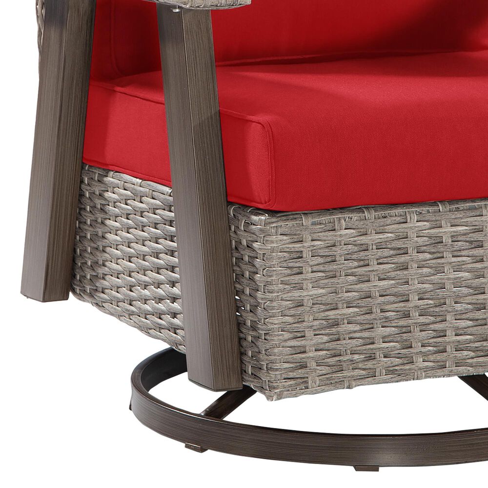 Sunwell Garden Patio Outdoor Swivel Chair with Light Gray Wicker in Red, , large