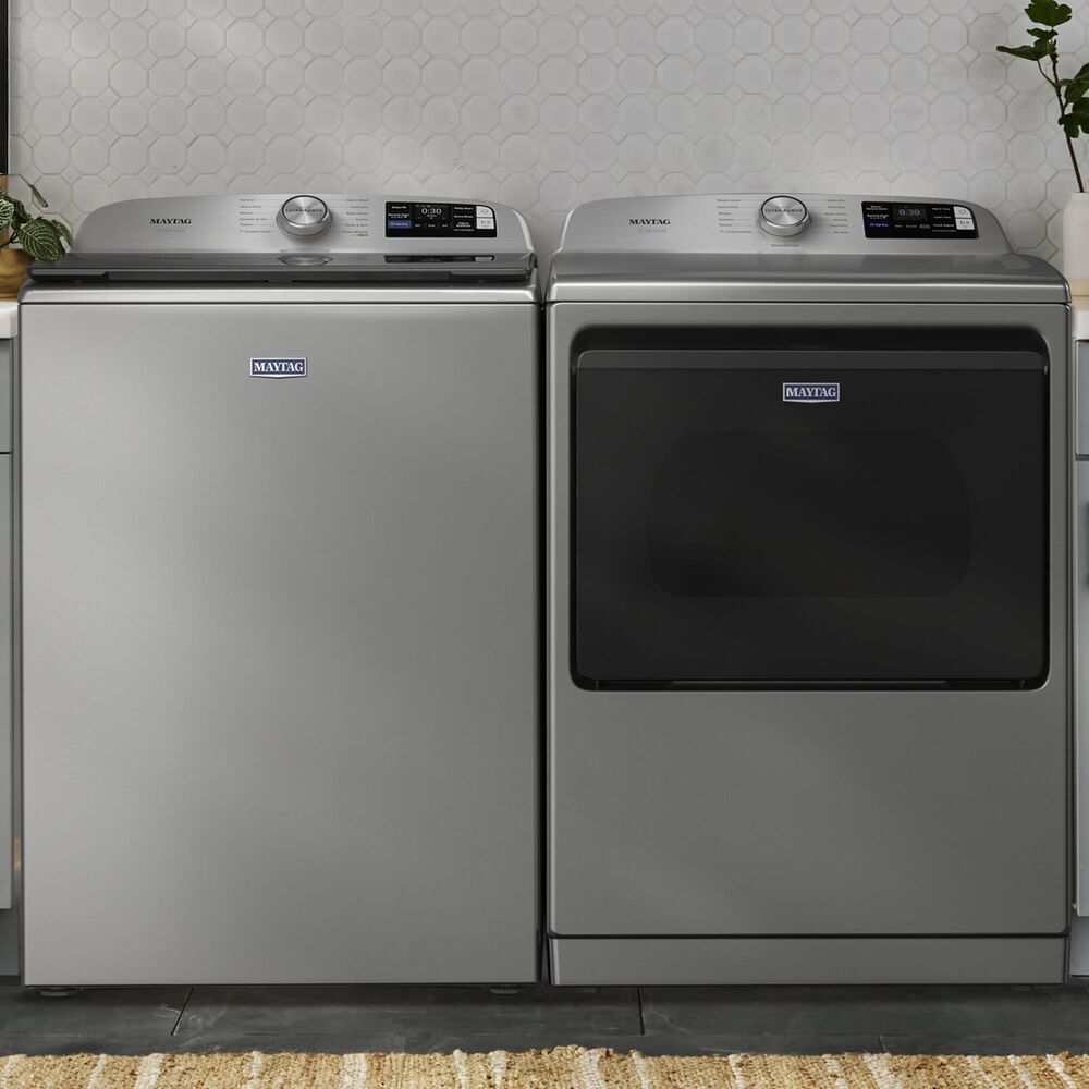 Maytag 5.3 Cu. Ft. Smart Pet Pro Top Load Impeller Washer and 7.4 Cu. Ft. Gas Smart Top Load Dryer Laundry Pair in Classic Silver, , large