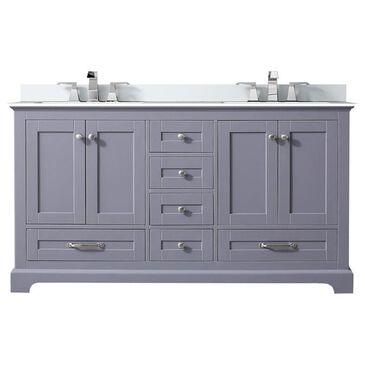 Lexora Home Dukes 60" Double Bathroom Vanity in Dark Grey with White Quartz Top and Rectangular Sinks, , large
