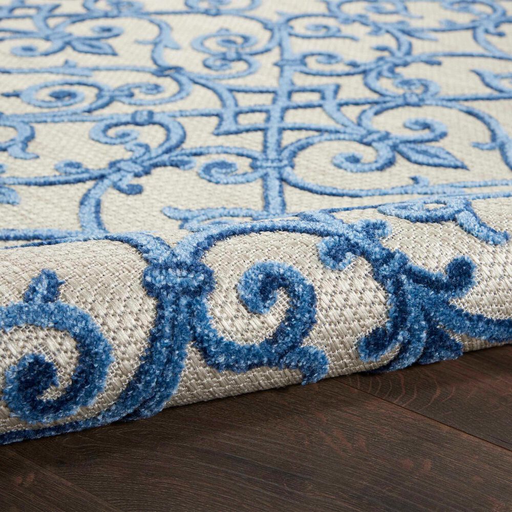 Nourison Aloha Damask 2&#39; x 6&#39; Grey and Blue Indoor/Outdoor Runner, , large