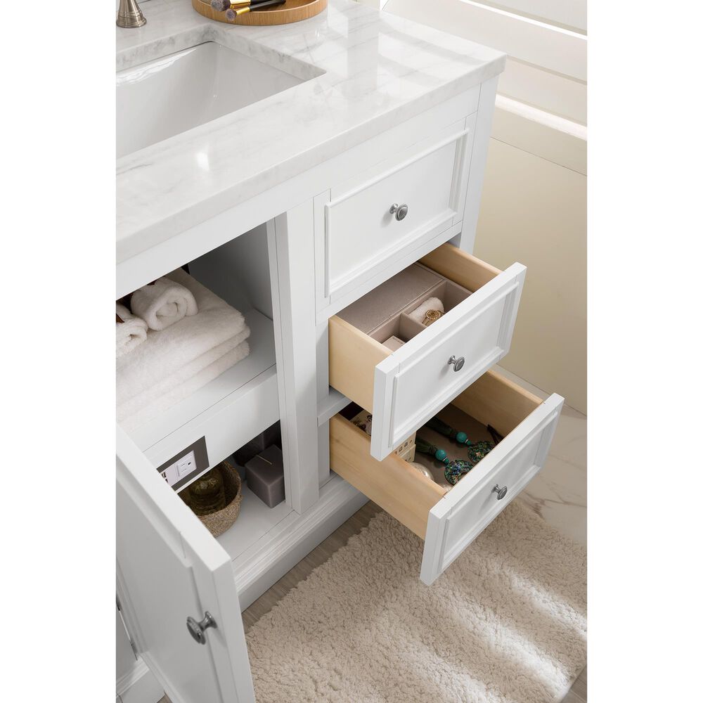 James Martin Vanities De Soto 36&quot; Single Bathroom Vanity in Bright White with 3 cm Arctic Fall Solid Surface Top and Rectangular Sink, , large