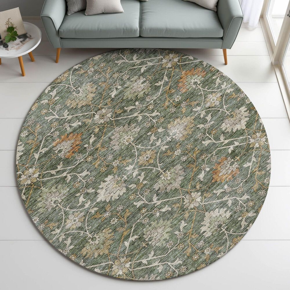 Dalyn Rug Company Silk Road Basil, Green, Beige, Copper, Gold and Gray 8&#39; Round Area Rug, , large